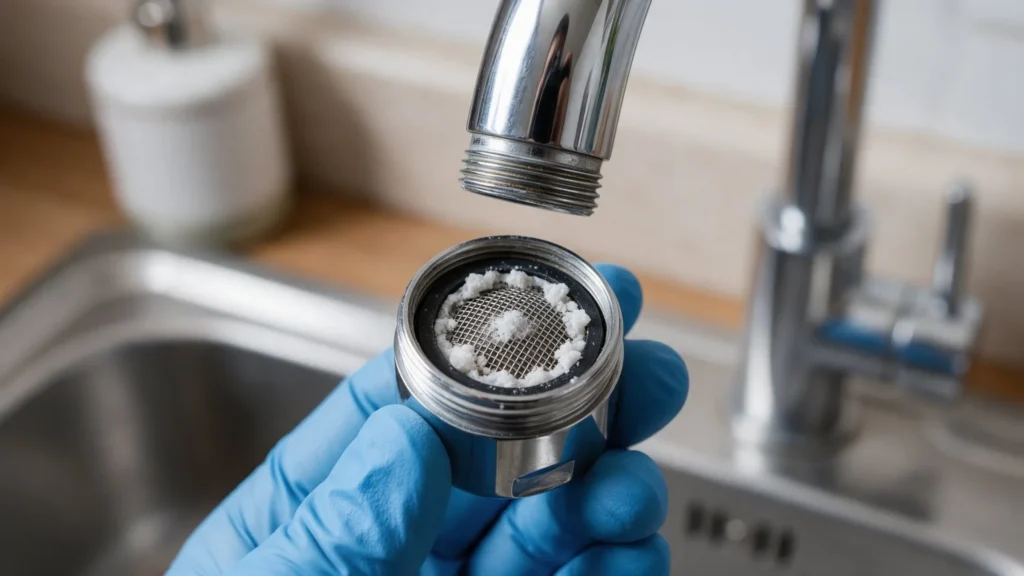 Faucet aerator unscrewed from a chrome spout in Caldwell, ID